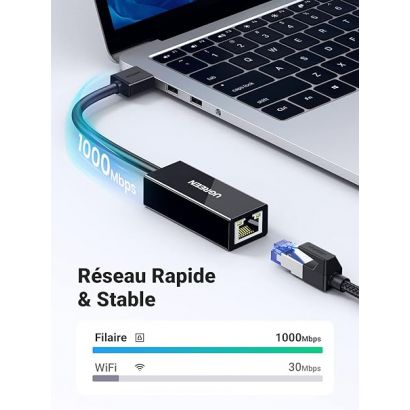 UGREEN Adaptateur réseau USB 3.0 vers RJ45 Noir (20256)
