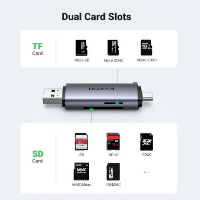 UGREEN Lecteur de Carte SD Micro SD USB C USB 3.0 2 en 1 Adaptateur de Carte  SD en Aluminium (50706)