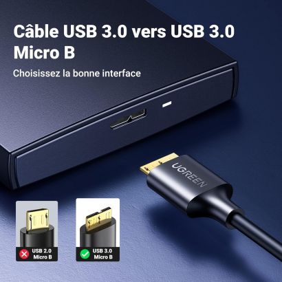 Câble USB 3.0 mâle A à Micro B pour disque dur externe HDD SSD