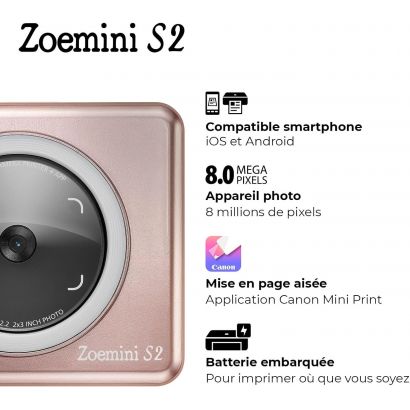 Appareil photo instantané de poche Canon Zoemini S2 - Rose doré • MediaZone  Maroc