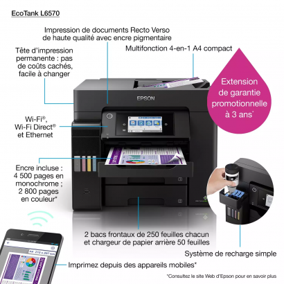 Imprimante multifonction à réservoirs rechargeables Epson EcoTank L6570 (C11CJ29403)