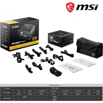 Bloc Alimentation MSI MPG A850GF - 850W - ATX 12V - 80PLUS GOLD (306-7ZP0C11-CE0)